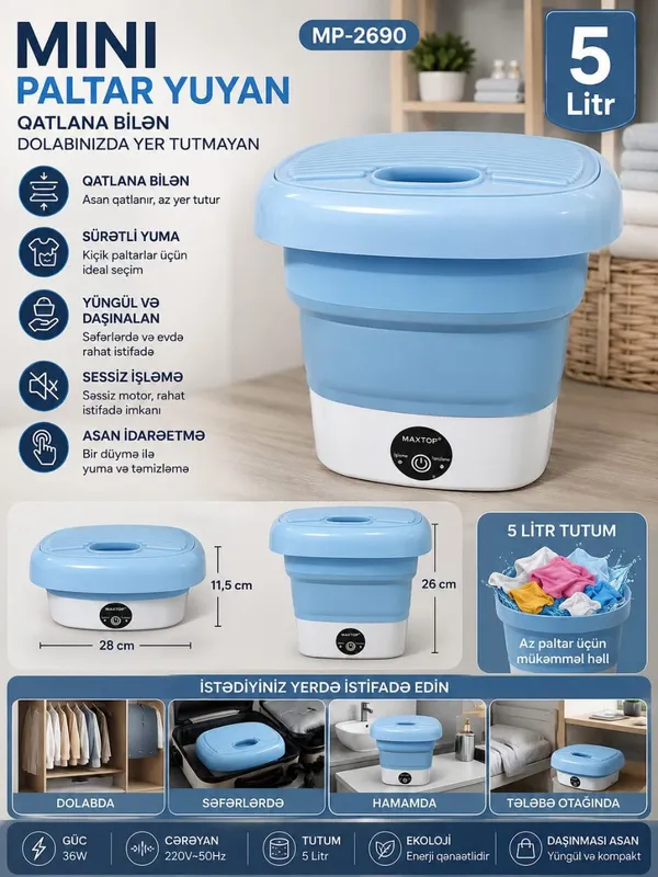 5 kq 150 dövr/dəq ağ-mavi. — paltaryuyan maşınlar