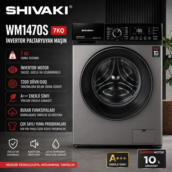 Shivaki W1470S, boz, 7 kq, 1200 dövr/dəq — paltaryuyan maşınlar