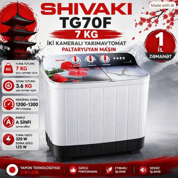 Shivaki _MYCM_14_TG70F 7 kq 1200 dövr/dəq ağ — paltaryuyan maşınlar