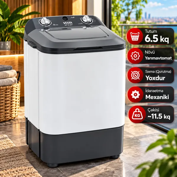 Vesta, Ağ/Boz, 6.5 kq, 200 dövr/dəq — paltaryuyan maşınlar