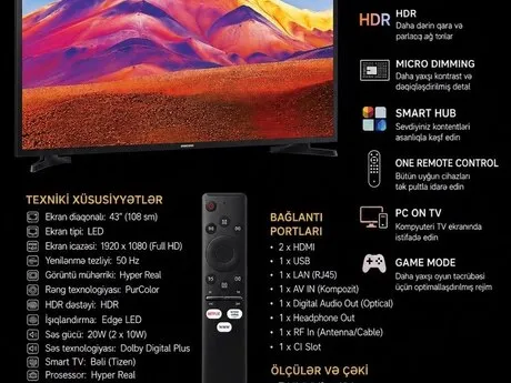 Samsung 43” 109 sm — televizorlar