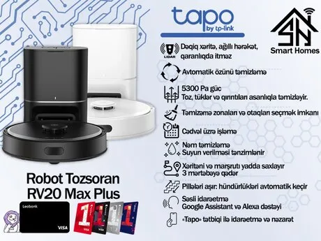 Tapo ağıllı robot tozsoran RV20 Max Plus — tozsoranlar