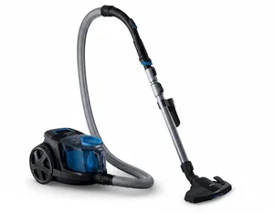 Philips Kahnzan 325, müasir dizaynlı, konteyner tipli, şəffaf toz toplama qabı, tənzimlənən metal boru, geniş başlıqlı fırça, qara və göy - Kahnzan09895