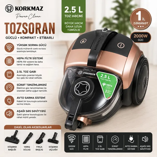 Korkmaz Power Clean 2000 Vt — tozsoranlar