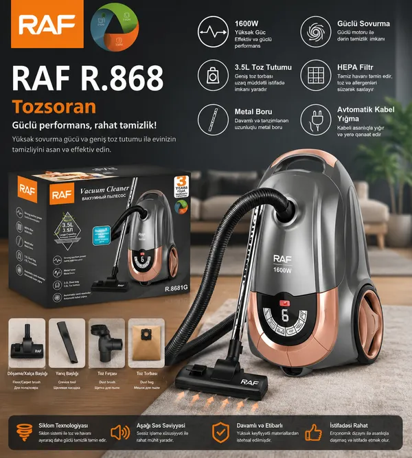 RAF R.8681 1600 W quru torbalı 1.5 l — tozsoranlar