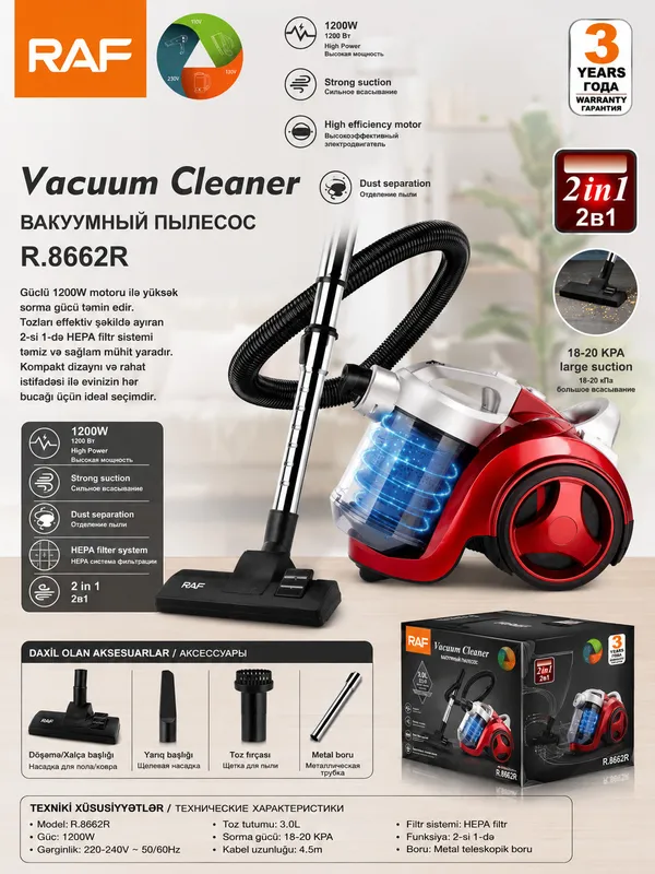 RAF R.8662R 1200 W quru konteynerli 3 l — tozsoranlar