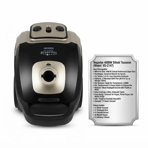 VegaStar VS-C147 4000 W quru siklon filtrli 5 l — tozsoranlar