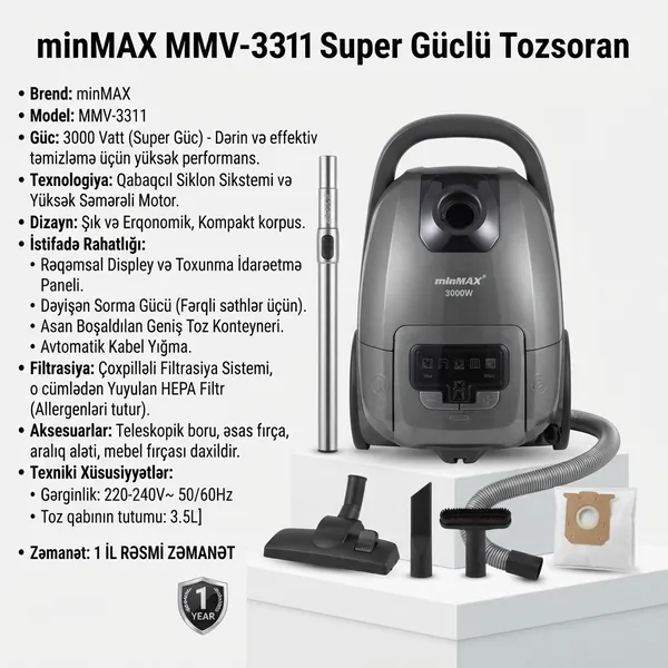 MinMax MMV-3311, 3200 Vt, konteyner, 3.5 L — tozsoranlar