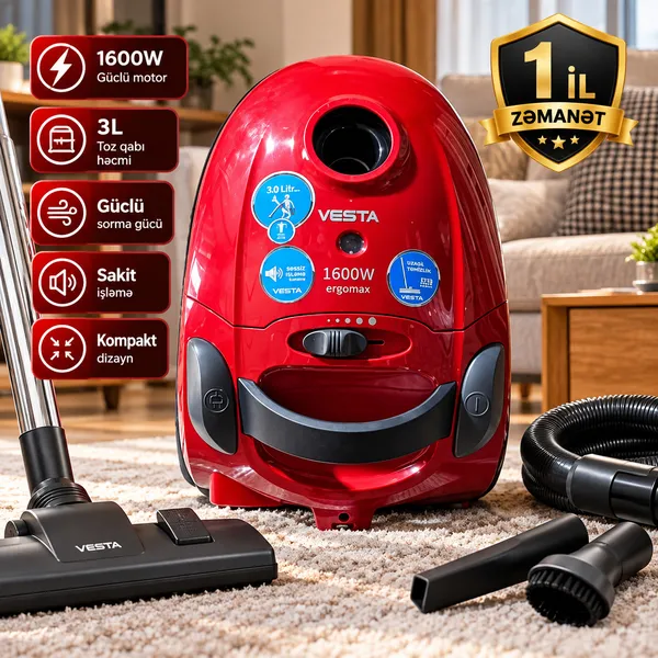 Vesta V316 Red, 1600 Vt, Konteyner, 3 L, 320 Vt — пылесосы