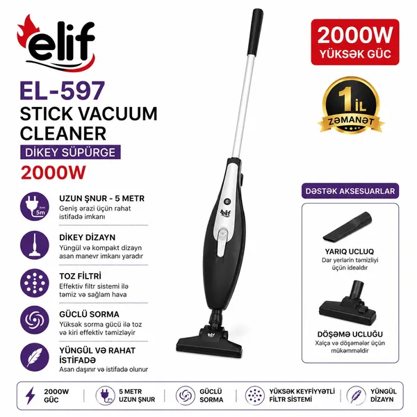 Vertikal tozsoran Elif EL-597/Black — пылесосы