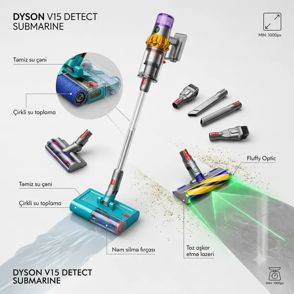 Vertikal tozsoran Dyson V15S SV47 Submarin — tozsoranlar