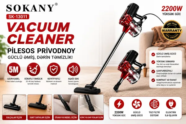 Vertikal tozsoran Sokany 2200 W quru gümüşü-qırmızı — пылесосы