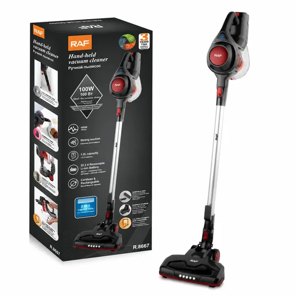 Vertikal tozsoran RAF 8667 simsiz 100 W quru qara-qırmızı — tozsoranlar