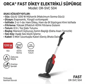 Vertikal tozsoran Orca OR-SVC 504 Fast simsiz buxarlı 500 ml qara-qırmızı