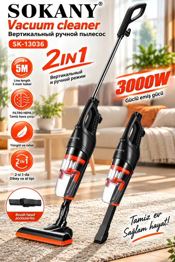 Vertical tozsoran Sokany SK-13036, Simli, Quru, Qara, Qırmızı, 130 ml — tozsoranlar