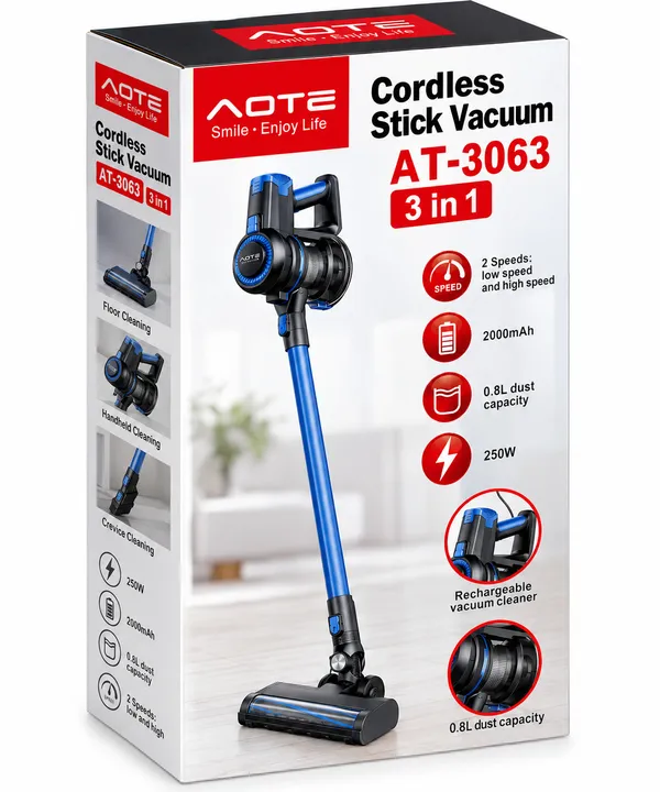 Vertikal tozsoran Aote AT-3063 3-ü-1-də simsiz quru 0.8 ml mavi — tozsoranlar