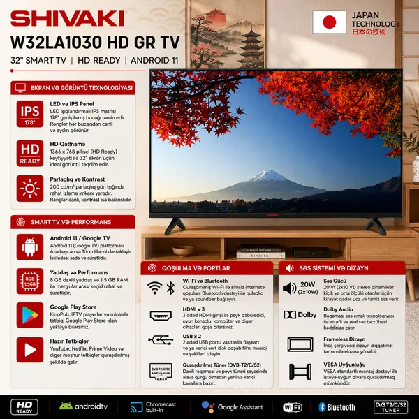 Shivaki W32LA1030, 32 düym, Smart TV — televizorlar