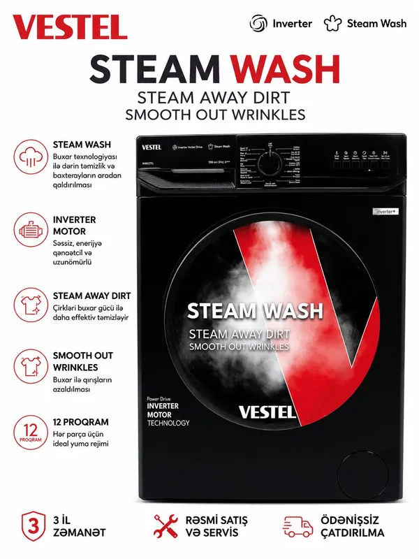 Vestel, Qara, 8 kq, 1200 dövr/dəq — paltaryuyan maşınlar