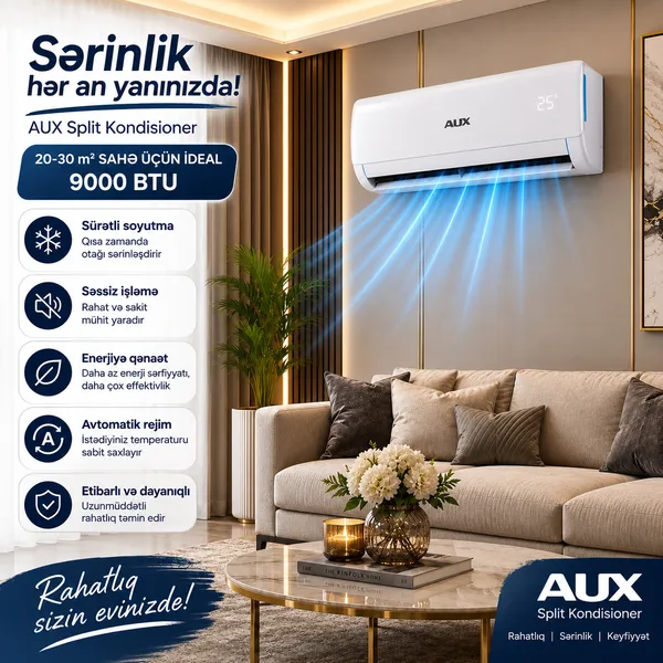 AUX, Split-sistem, 9000 BTU/saat, Ağ — кондиционеры
