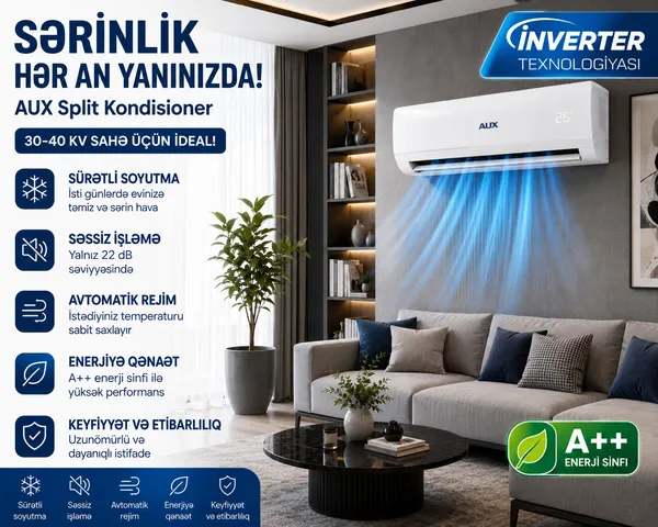 AUX, 12000 BTU/saat, inverter, ağ — kondisionerlər
