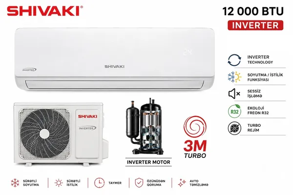 Shivaki, Split-sistem, 12000 BTU/saat, İnverter, Ağ — kondisionerlər