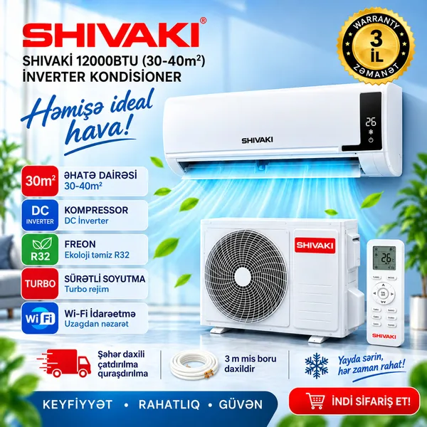 Shivaki, Montana, Split-sistem, 12000 BTU/saat, İnverter, Ağ — kondisionerlər