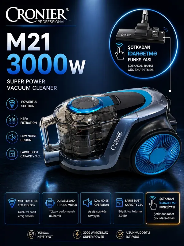 Cronier M21 Dry 3000 Vt konteyner+torba, 3 l — пылесосы
