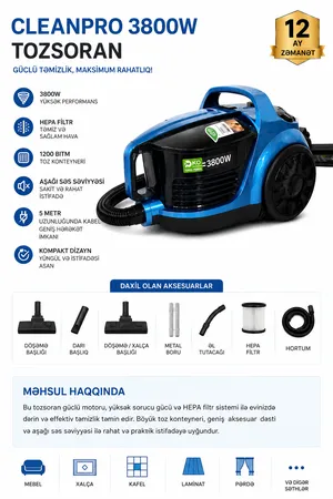 Ramossi CleanPro HEPA 3800 Vt Quru Konteyner 2.5 l Mavi